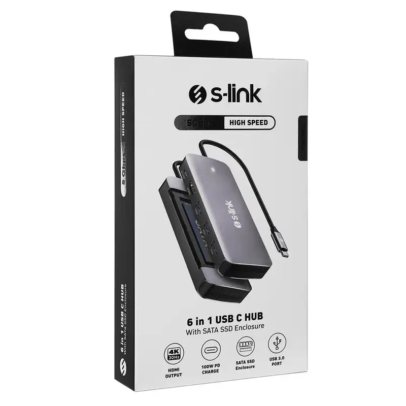 S-LINK SWV-USBC036 6U1 TIP C HUB-HDMI,USB3.0,PD3.0,TIP C 3.1,SSD