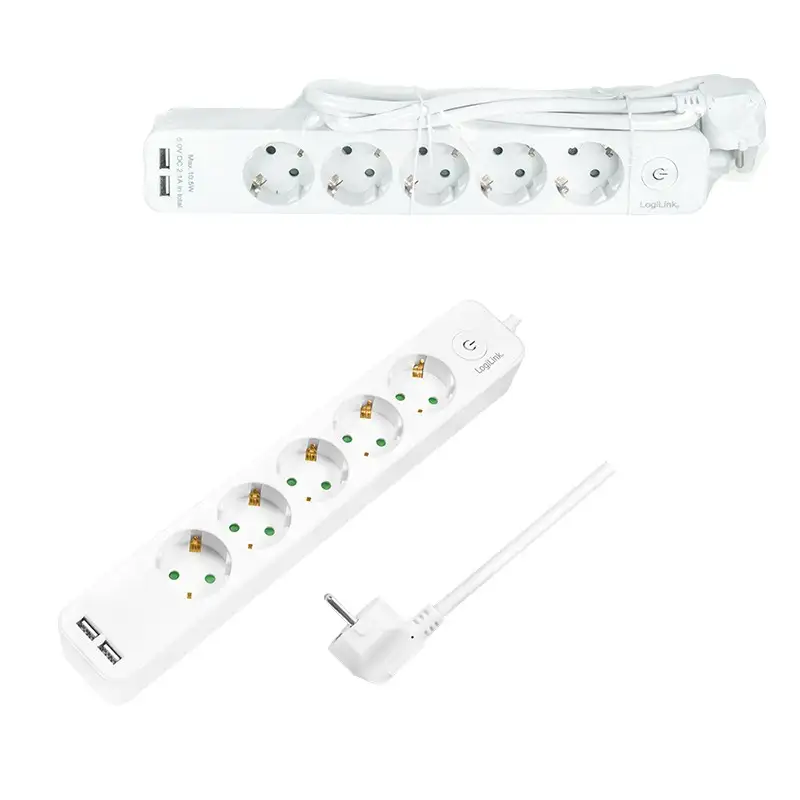 LOGILINK produzni kabl 5 mesta, 2 USB, prekidac, 1.5m, beli