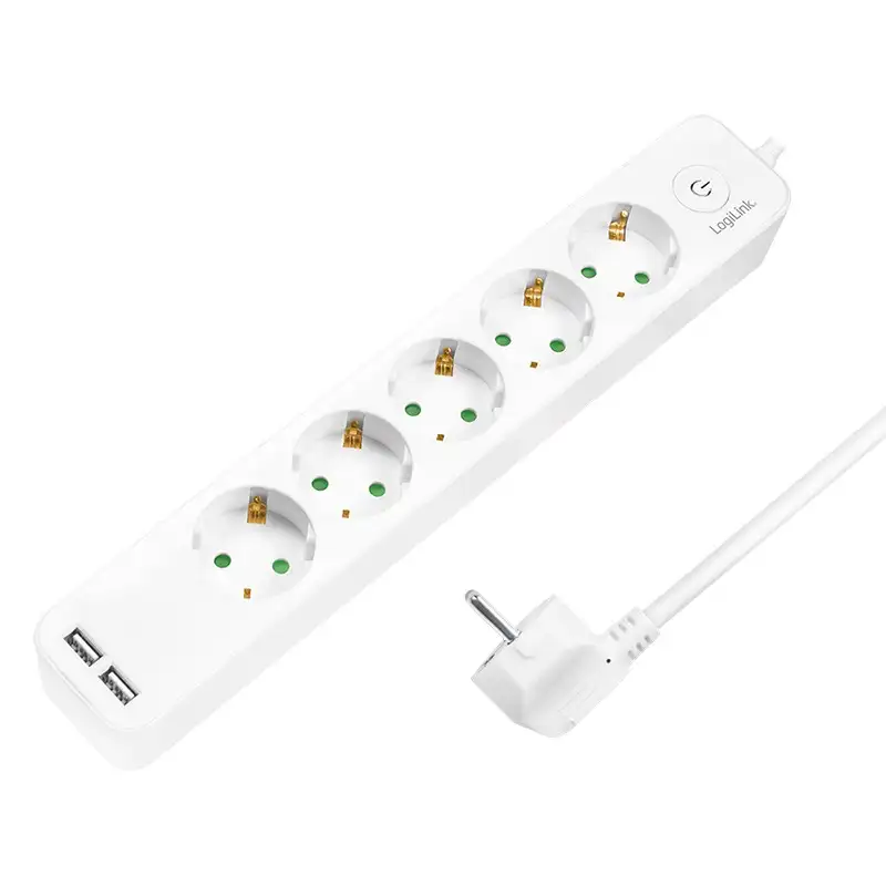 LOGILINK produzni kabl 5 mesta, 2 USB, prekidac, 1.5m, beli