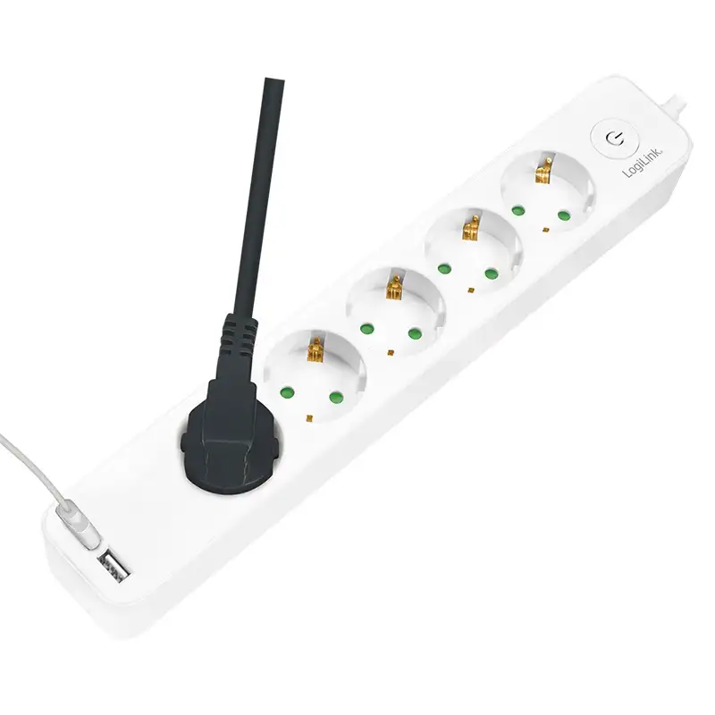 LOGILINK produzni kabl 5 mesta, 2 USB, prekidac, 1.5m, beli
