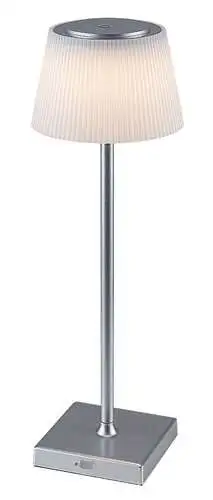 RABALUX Taena, stona lampa srebrna 4W 200lm-330lm, 3000-5000K, H38cm IP45