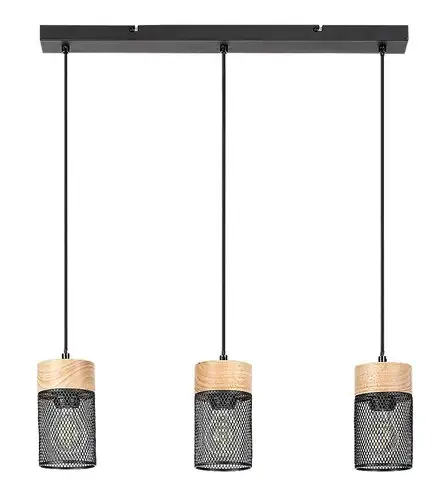 RABALUX Kalum, metalna/drvena lampa sa crnim metalnim abažurom, E27 3x25W, L60cm, IP20