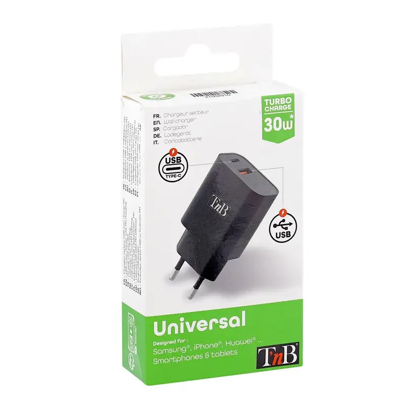 TNB CHPD30W2 ZIDNI PUNJAC SA USB-A+USB-C KONEKTORIMA, 30W