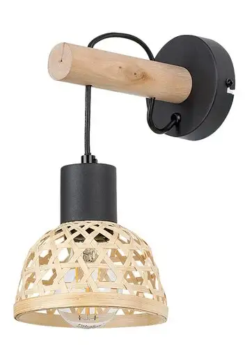 RABALUX Rattan, zidna lampa, crna metalna, E27 1x15W IP20