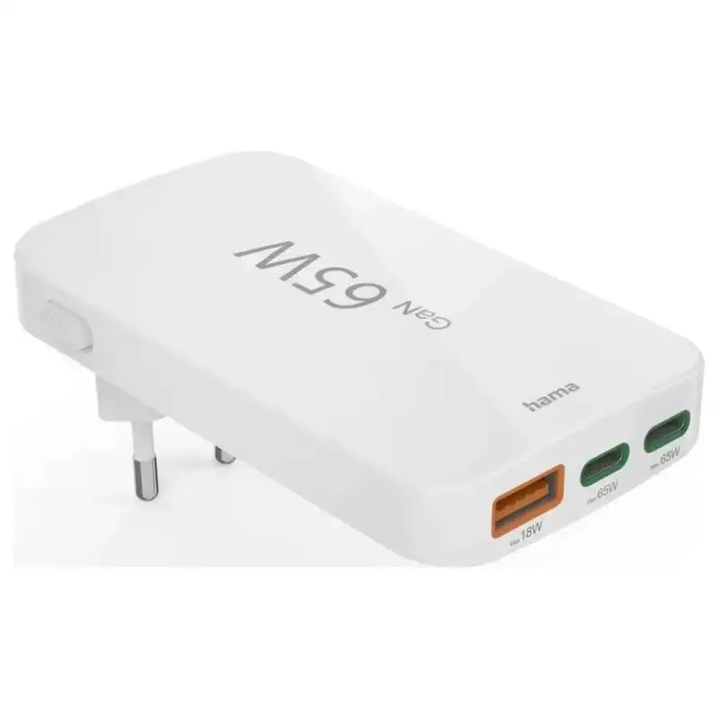 HAMA  Brzi punjac, 2xUSB-C, 1xUSB-A, PD, 65W, beli pljosnati mini