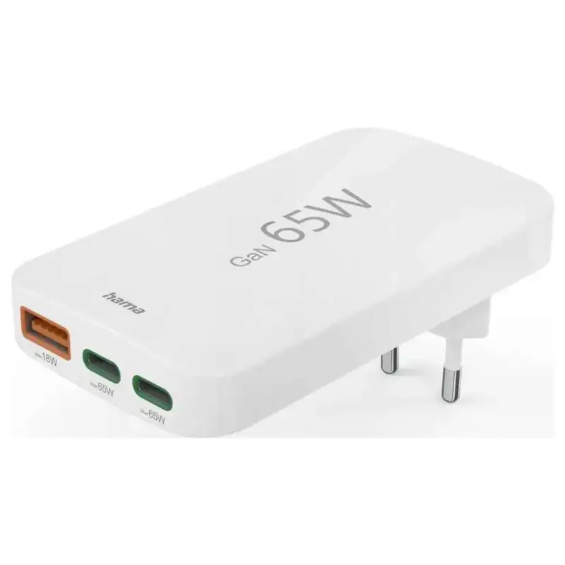 HAMA  Brzi punjac, 2xUSB-C, 1xUSB-A, PD, 65W, beli pljosnati mini