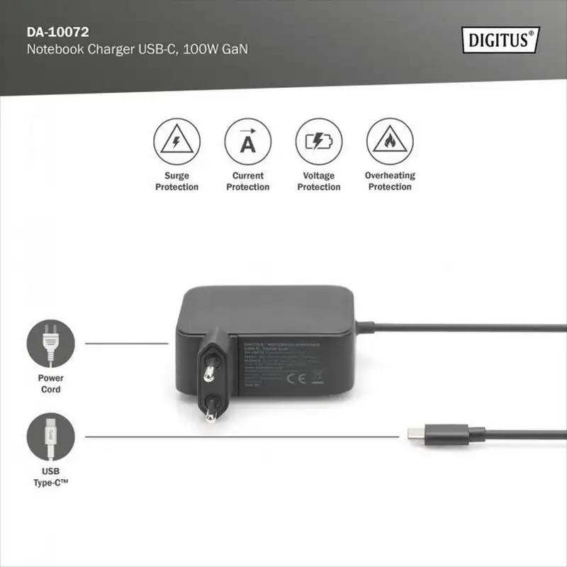 DIGITUS Univerzalni GaN USB-C punjac 100W 1.2m crni