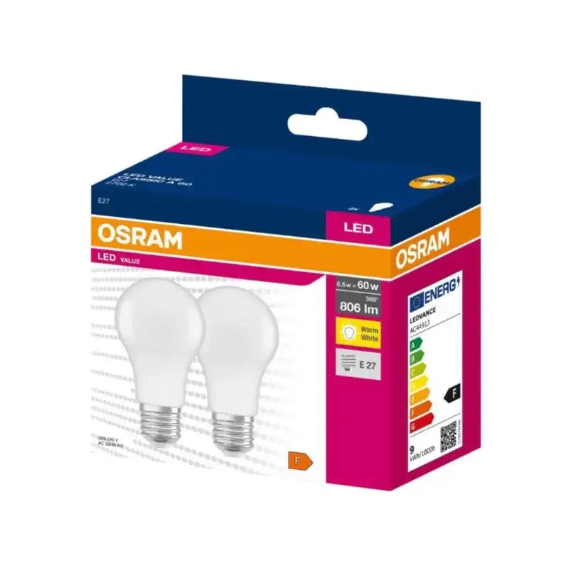 OSRAM  LED  60w 2700k toplo bela E27 dvopak