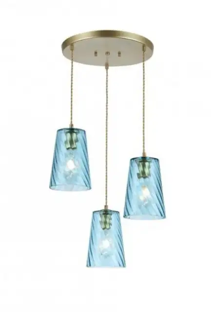 RABALUX Azurine, glass pendant, gold, blue, E27 3x MAX 40W, textile cable