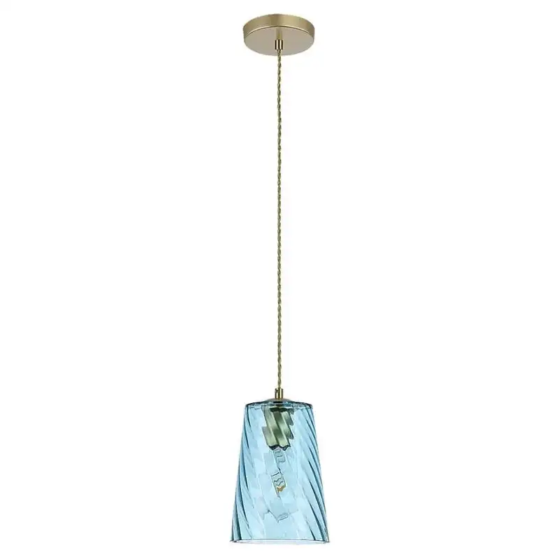 RABALUX Azurine, glass pendant, gold, blue, E27 1x MAX 40W, textile cable
