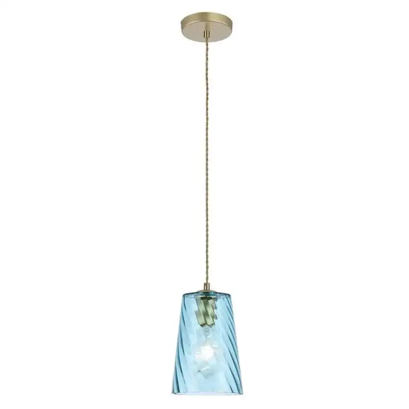 RABALUX Azurine, glass pendant, gold, blue, E27 1x MAX 40W, textile cable