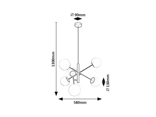RABALUX Meduza, luster crni sa belim staklenim kuglama, 6xE14 G45, precnik 58cm