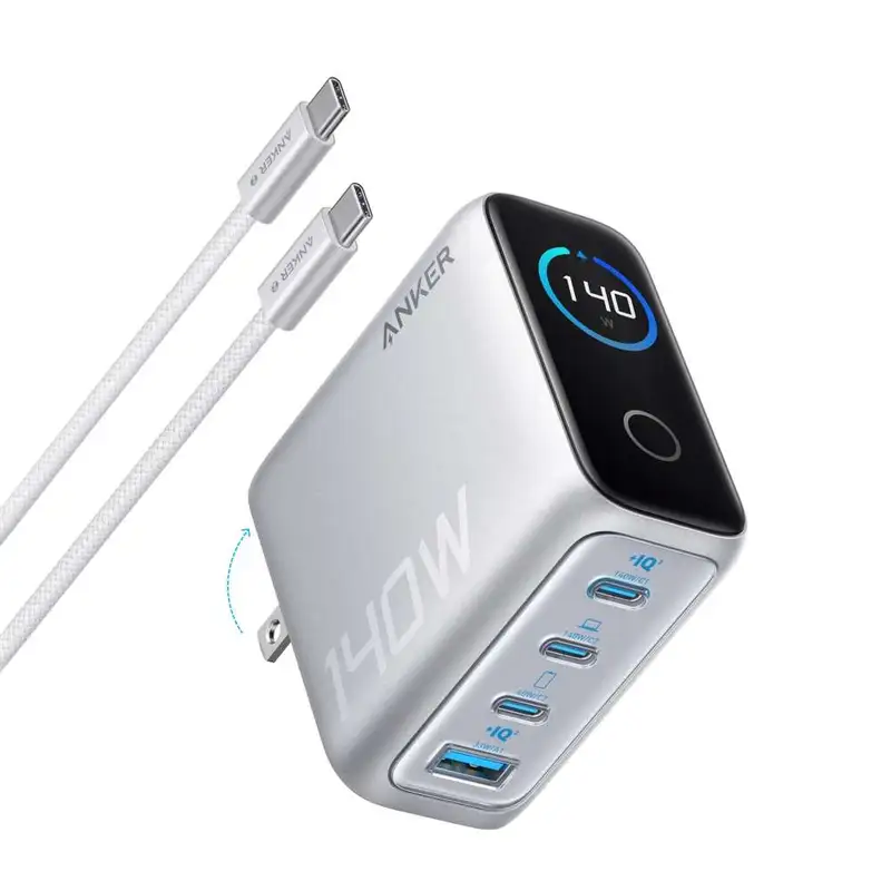 ANKER Charger (140W, 4-Port, PD 3.1) with USB-C Cable Silver (B2697G41)