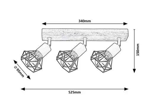 RABALUX Zeus, unutrašnja metal drvenim spot lamp, E14 3x MAX 40W