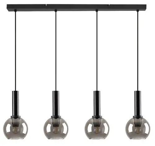 RABALUX Centio, visilica metal crna/dimljeno staklo, 4xE27, tekstilni kabal, visina 120cm, dužina 78cm