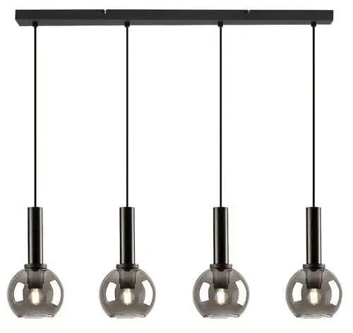RABALUX Centio, visilica metal crna / dimljeno staklo, 4xE27, tekstilni kabal, visina 120cm, dužina 78cm