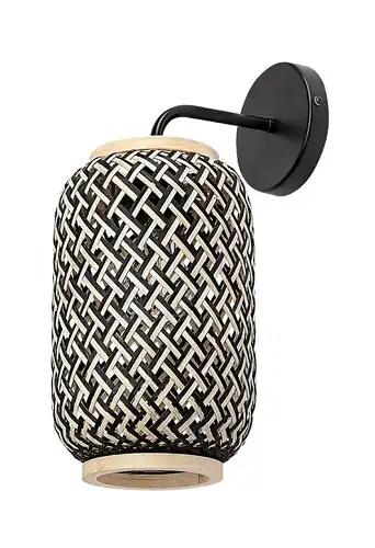 RABALUX Adalla, mat crna metalna zidna lampa sa ratanskim abažurom, E27 1x40W, IP20